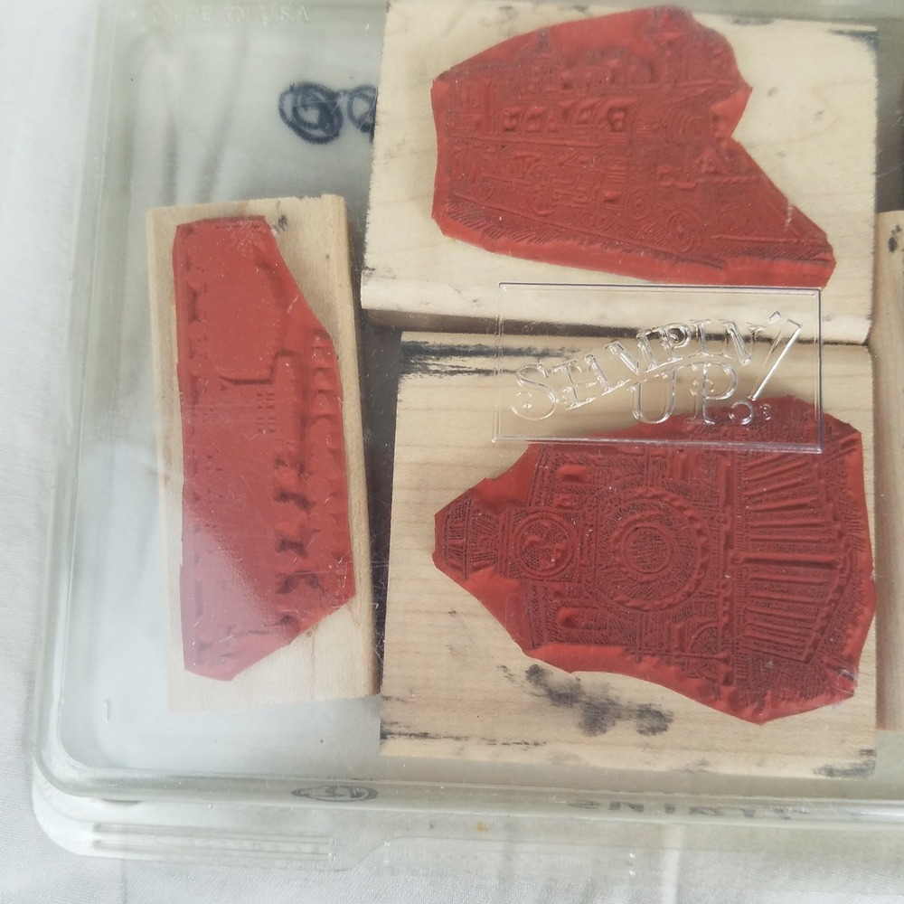 Stampin Up All Aboard 2001 Retired Train Locomotive Wood Rubber Stamp Set 5pc - Picture 4 of 4